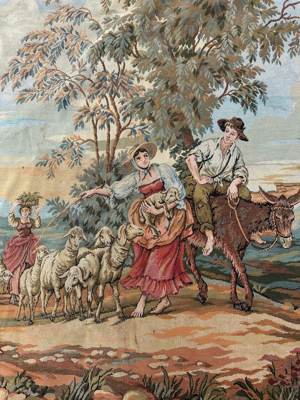 Very nice French vintage tapestry with beautiful design of shepherdesses in the countryside and beautiful colours, woven on mechanical jacquard looms with wool and cotton.
✨✨✨
