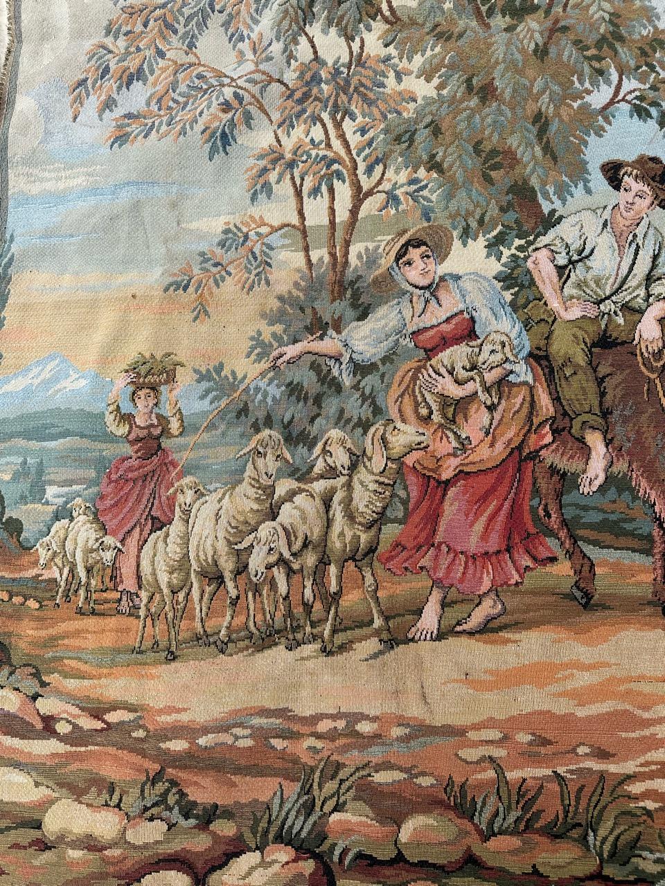 Machine-Made Bobyrug’s Very Pretty Vintage Aubusson Style French Jacquard Tapestry For Sale