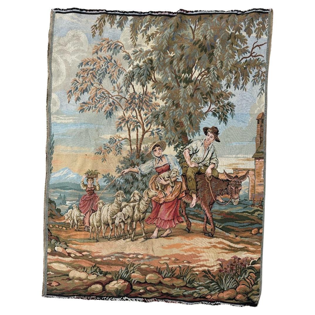 Bobyrug’s Very Pretty Vintage Aubusson Style French Jacquard Tapestry For Sale