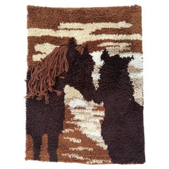 Tapiz europeo artístico vintage anudado a mano de Bobyrug con diseño de caballos