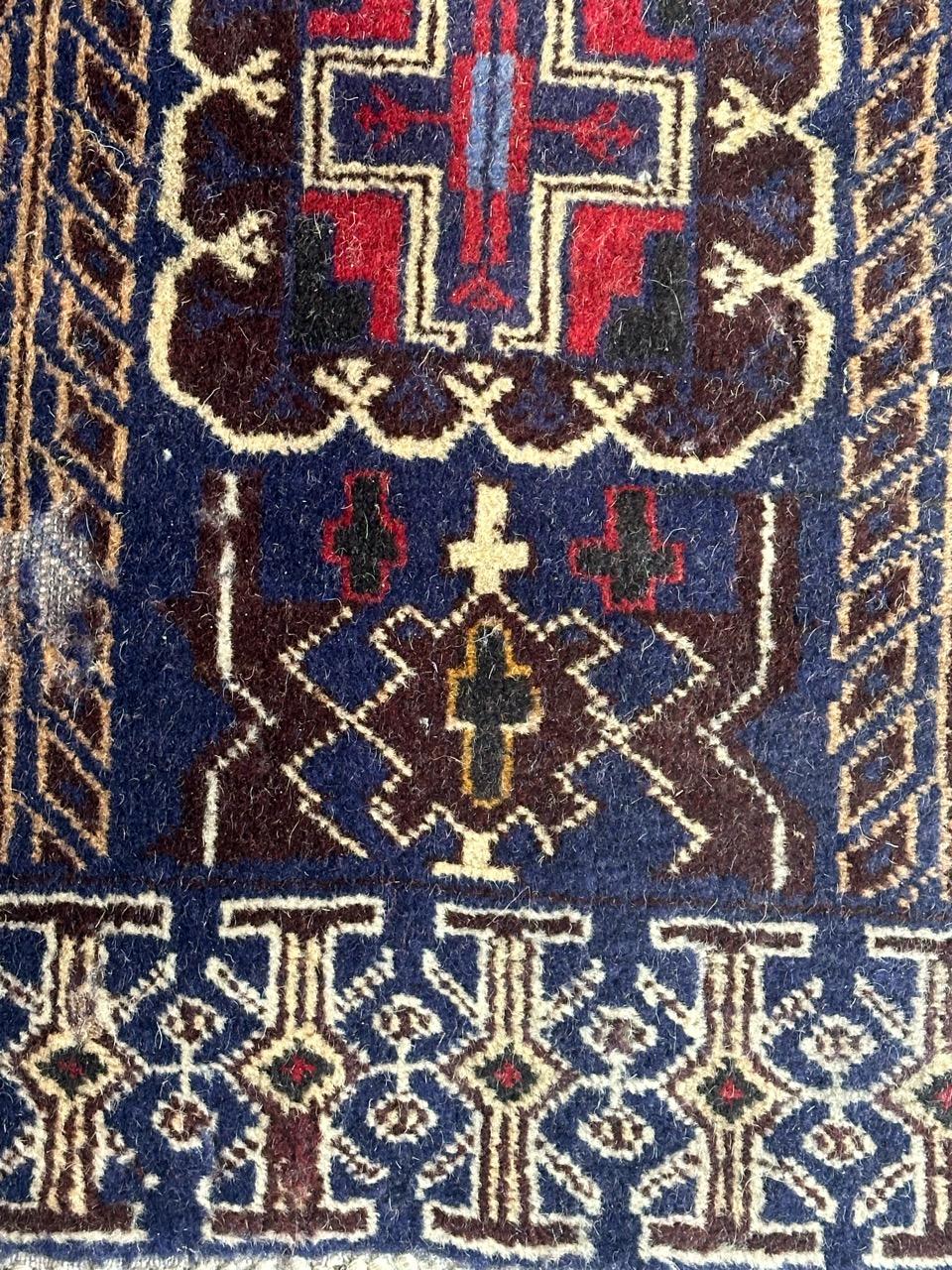 Hand-Knotted Bobyrug’s vintage Baluch rug For Sale