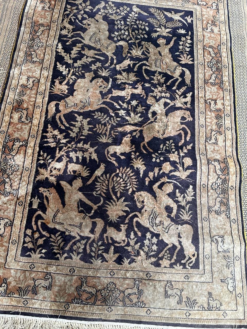 Bobyrug’s vintage Chinese Persian design fine silk rug  For Sale 1