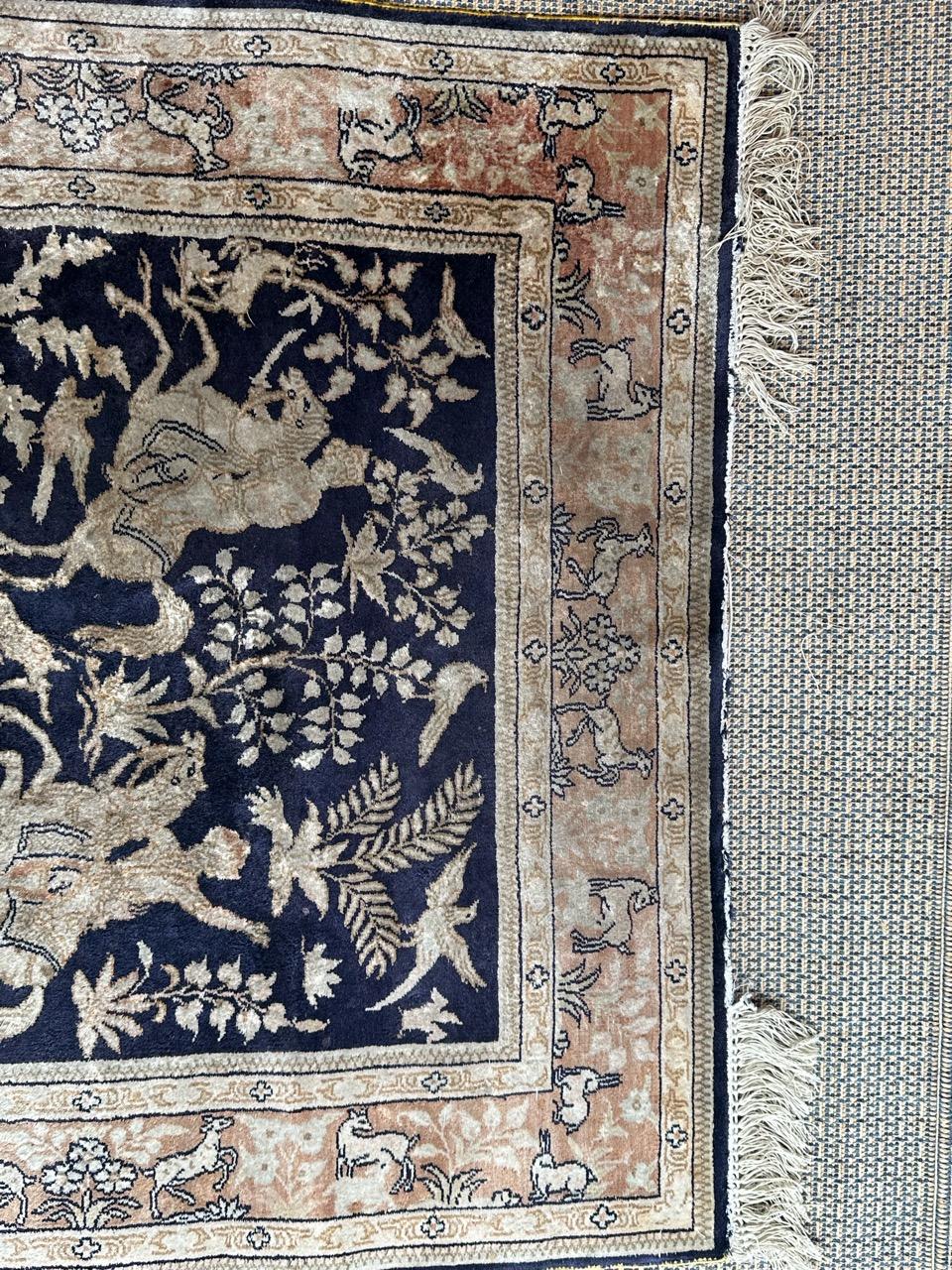 Bobyrug’s vintage Chinese Persian design fine silk rug  For Sale 2