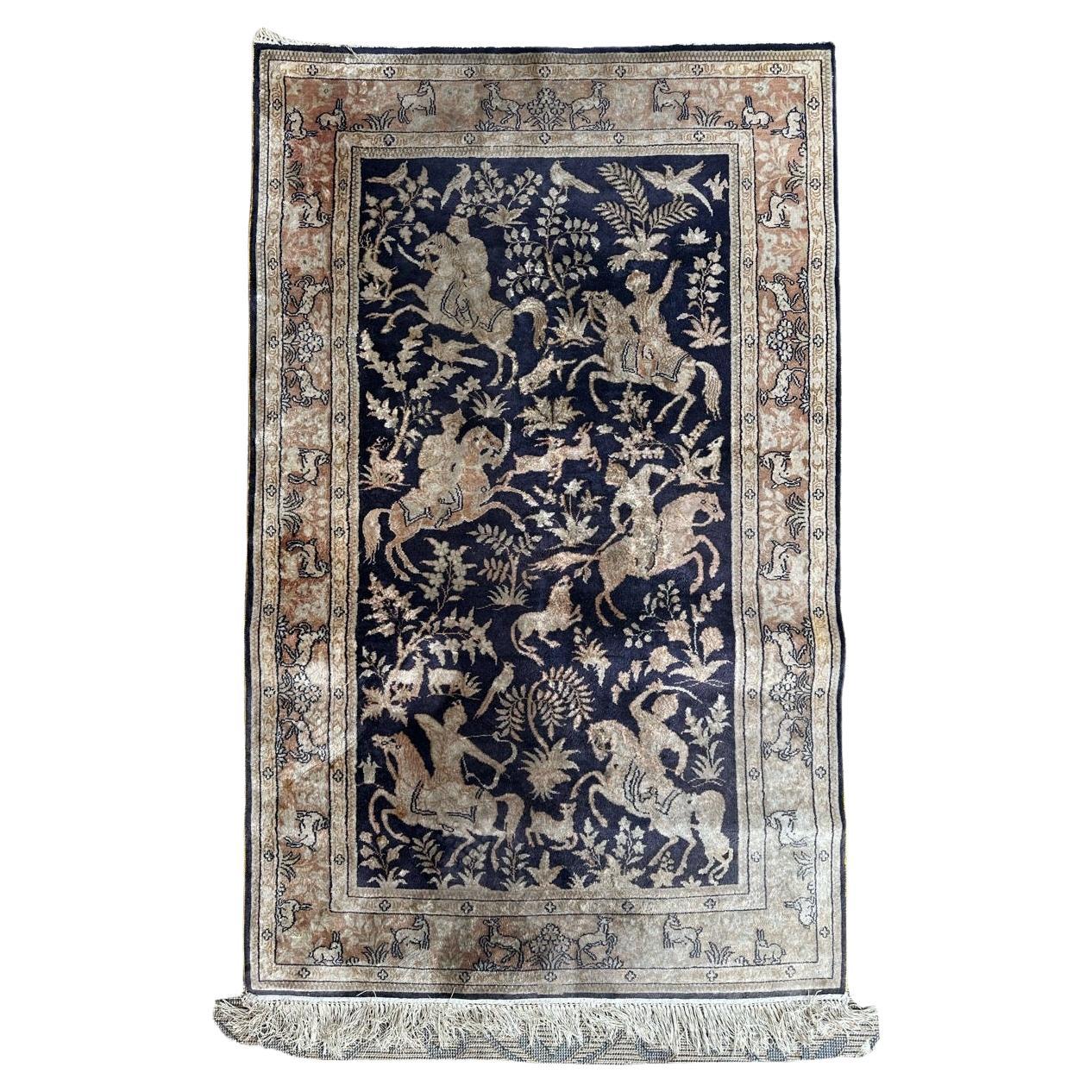 Bobyrug’s vintage Chinese Persian design fine silk rug  For Sale