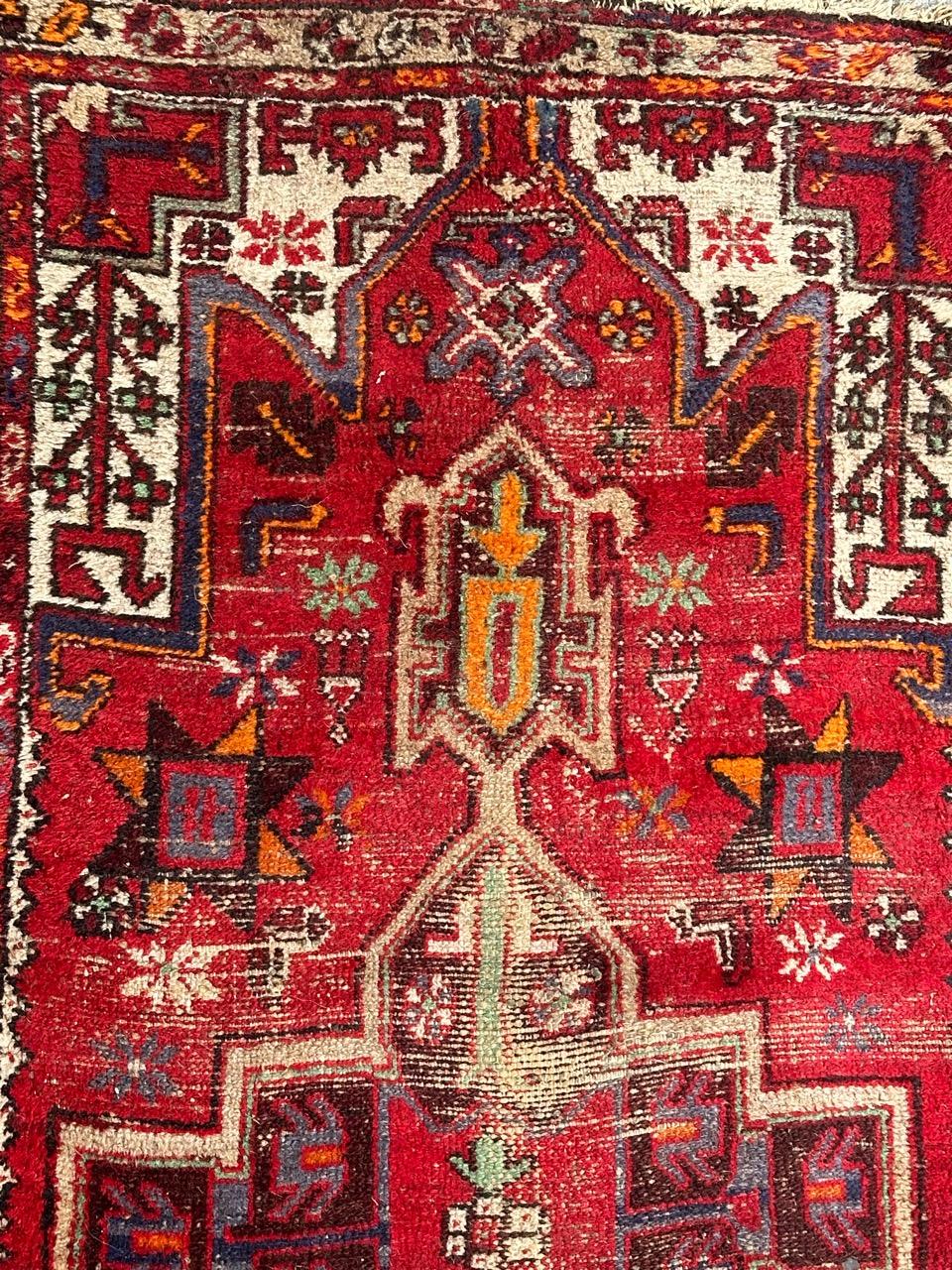 Rustic Bobyrug’s vintage distressed rustic Hamadan rug  For Sale