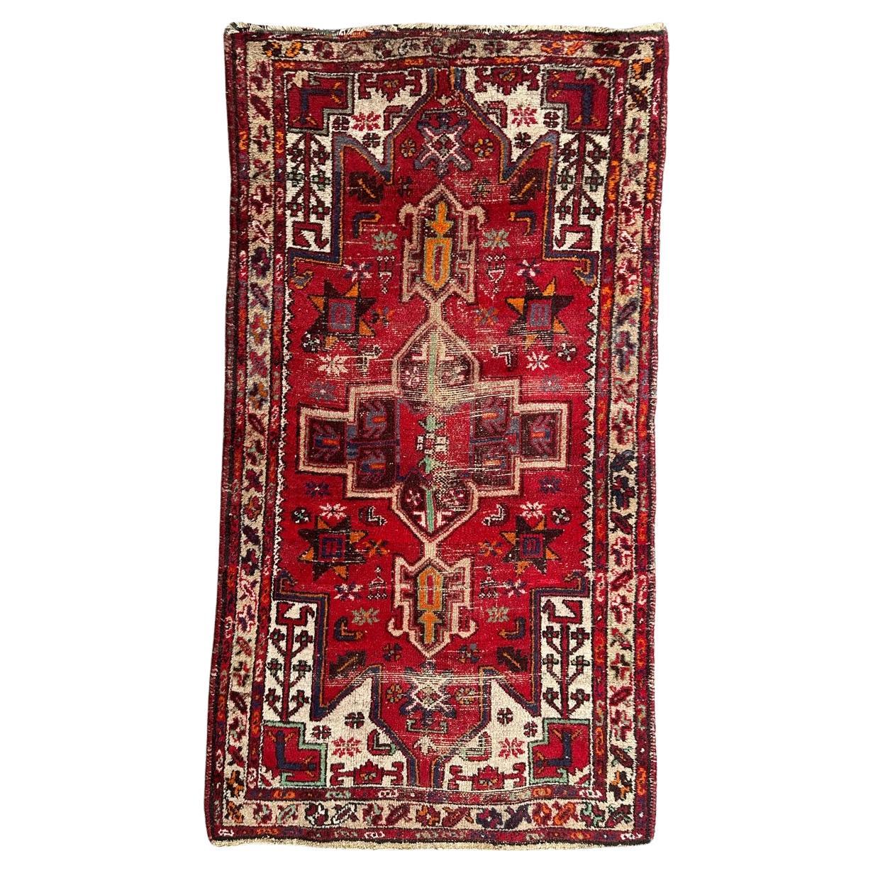 Bobyrug’s vintage distressed rustic Hamadan rug 