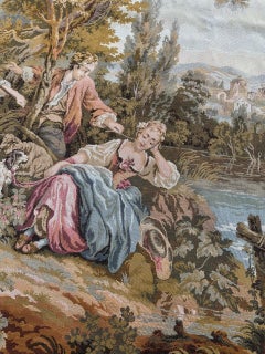 Bobyrug’s Vintage French Aubusson  Style Jaquar Tapestry « pastoral loves »