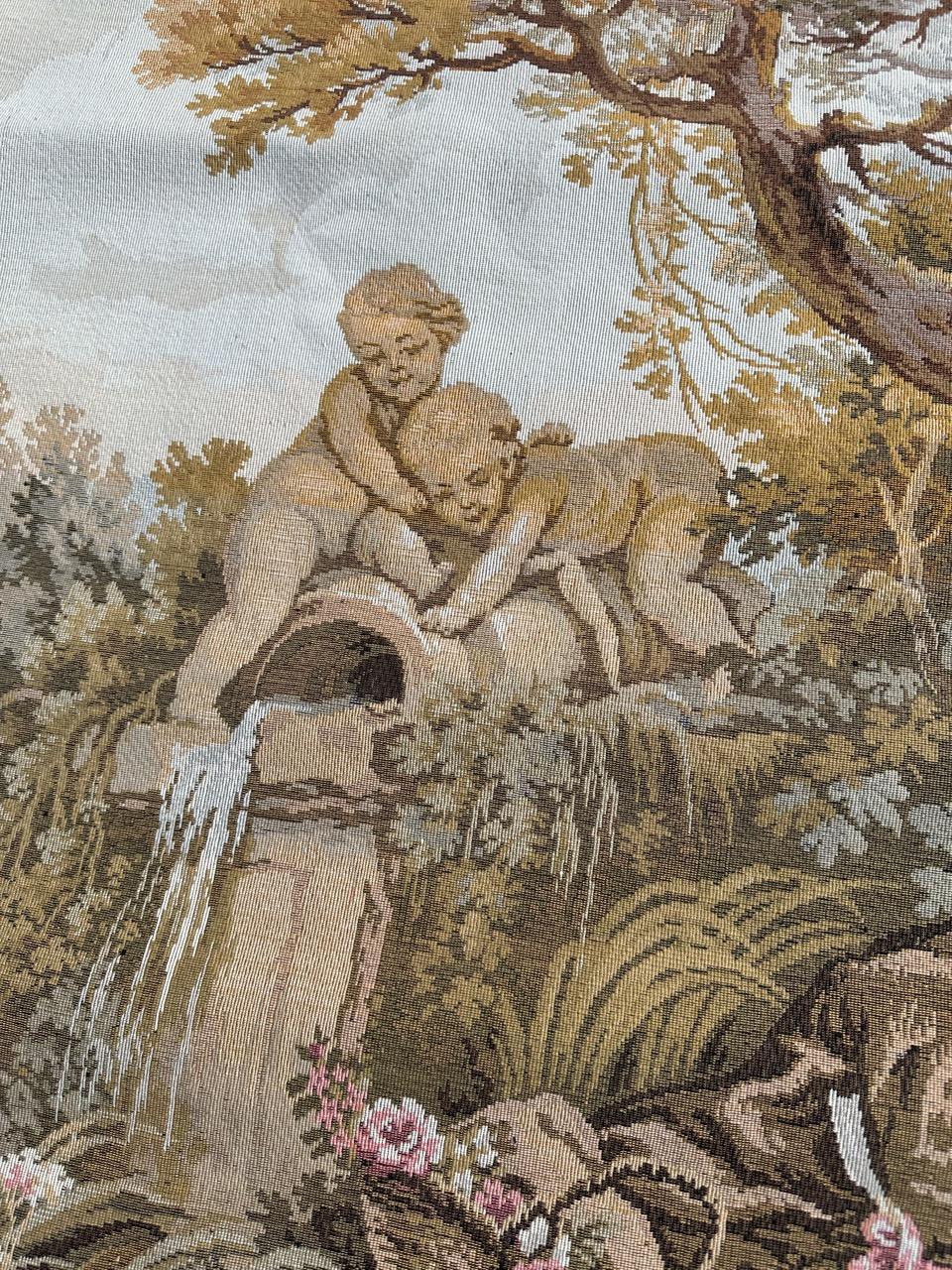 20th Century Bobyrug’s Vintage French Aubusson  Style Jaquar Tapestry « pastoral loves » For Sale