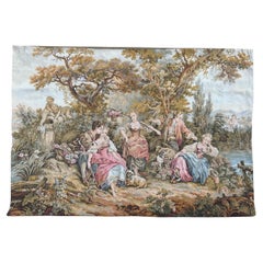 Bobyrug’s Vintage French Aubusson  Style Jaquar Tapestry « pastoral loves »