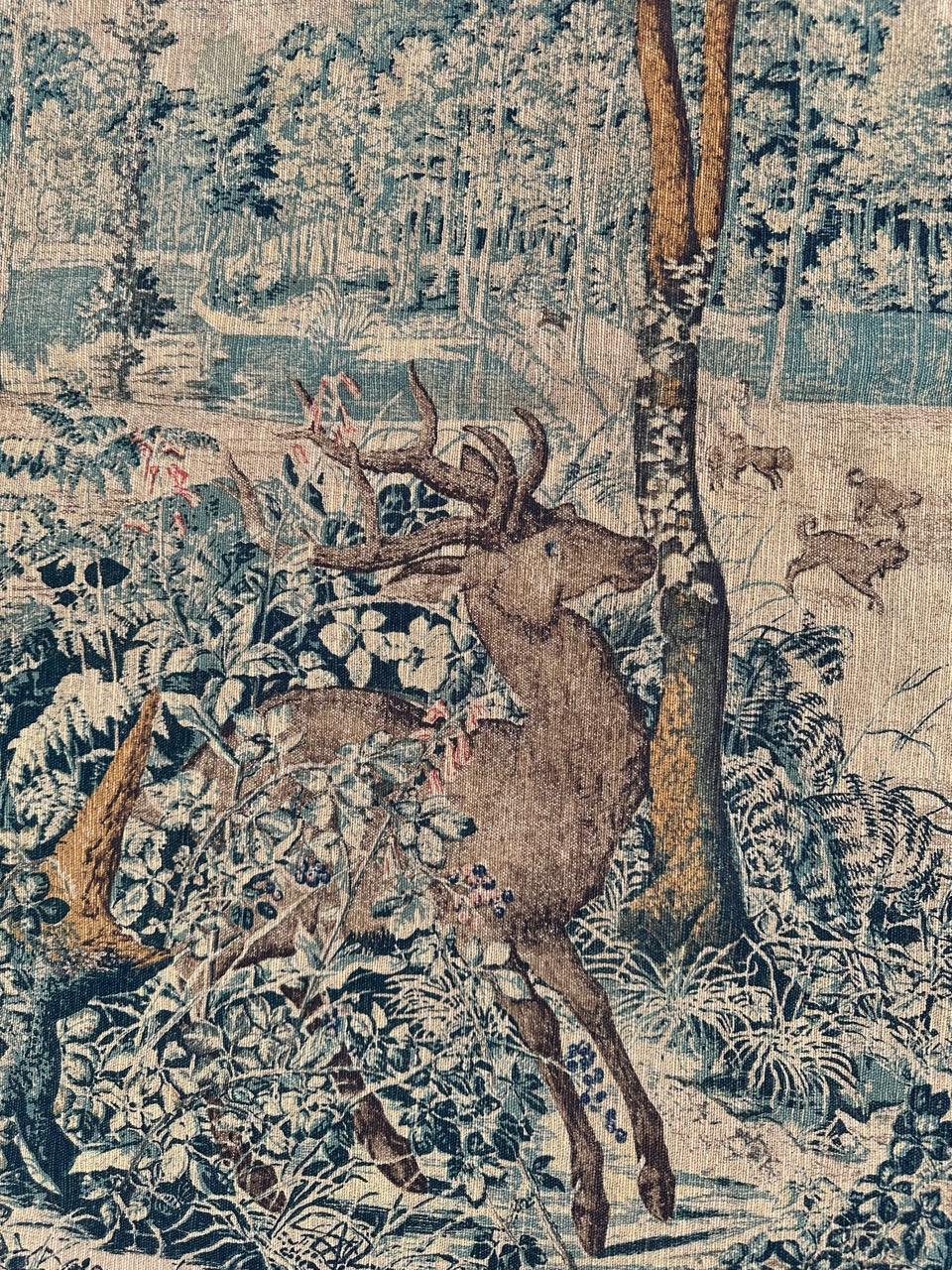 Bobyrug's Vintage French hand printed Aubusson Style Tapestry Bon état - En vente à Saint Ouen, FR