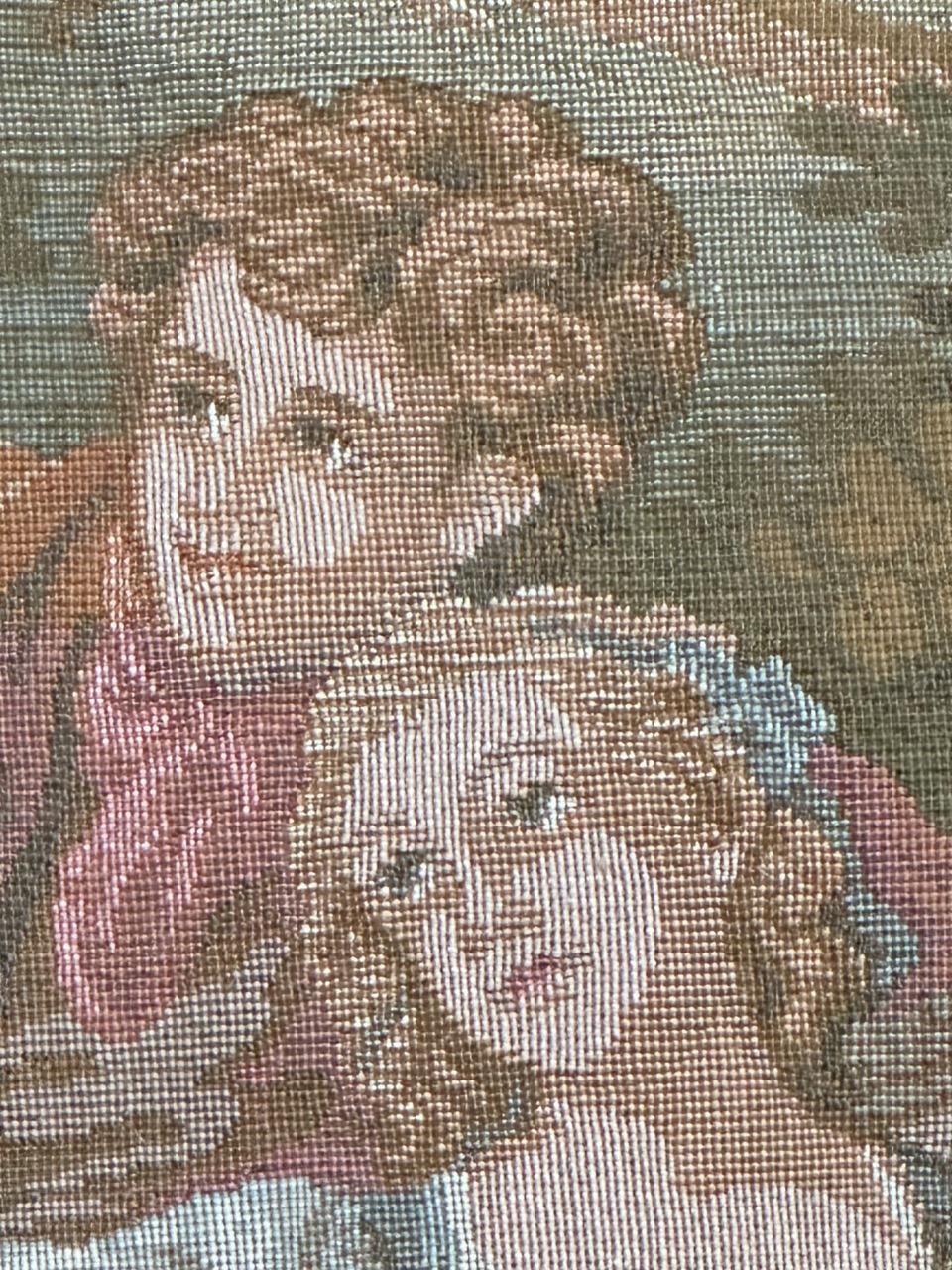 Bobyrug’s vintage French jacquard tapestry Aubusson style, “romantic rendezvous” For Sale 8