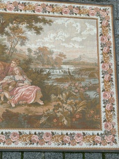 Bobyrug’s vintage French jacquard tapestry Aubusson style, “romantic rendezvous”