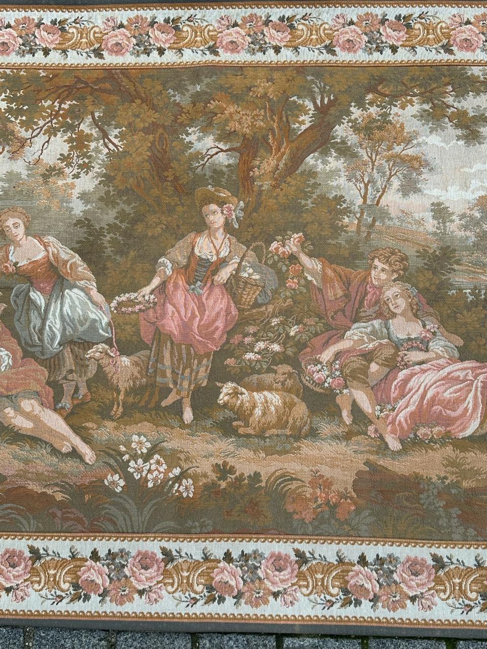 Machine-Made Bobyrug’s vintage French jacquard tapestry Aubusson style, “romantic rendezvous” For Sale
