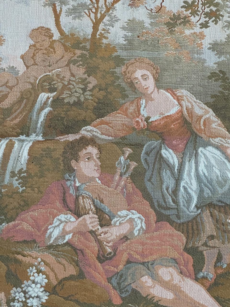 20th Century Bobyrug’s vintage French jacquard tapestry Aubusson style, “romantic rendezvous” For Sale