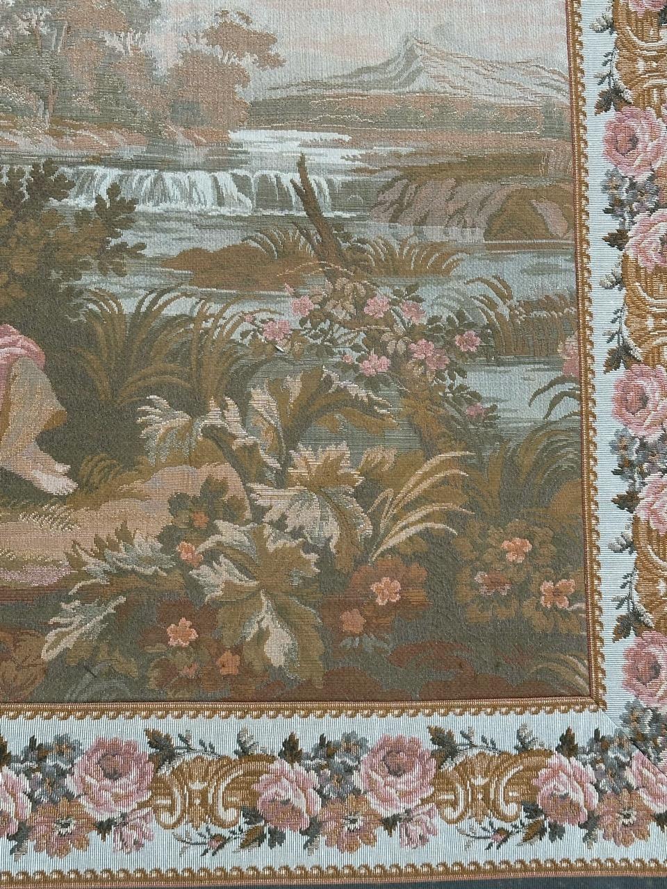 Bobyrug’s vintage French jacquard tapestry Aubusson style, “romantic rendezvous” For Sale 2