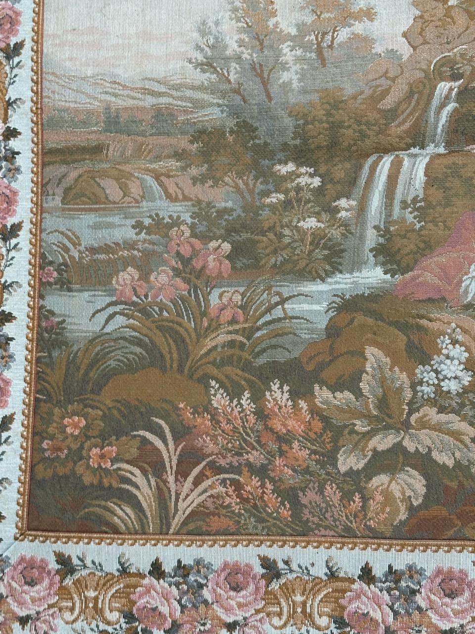 Bobyrug’s vintage French jacquard tapestry Aubusson style, “romantic rendezvous” For Sale 3