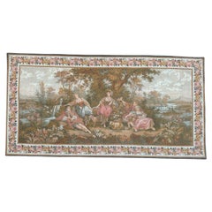 Bobyrug’s vintage French jacquard tapestry Aubusson style, “romantic rendezvous”