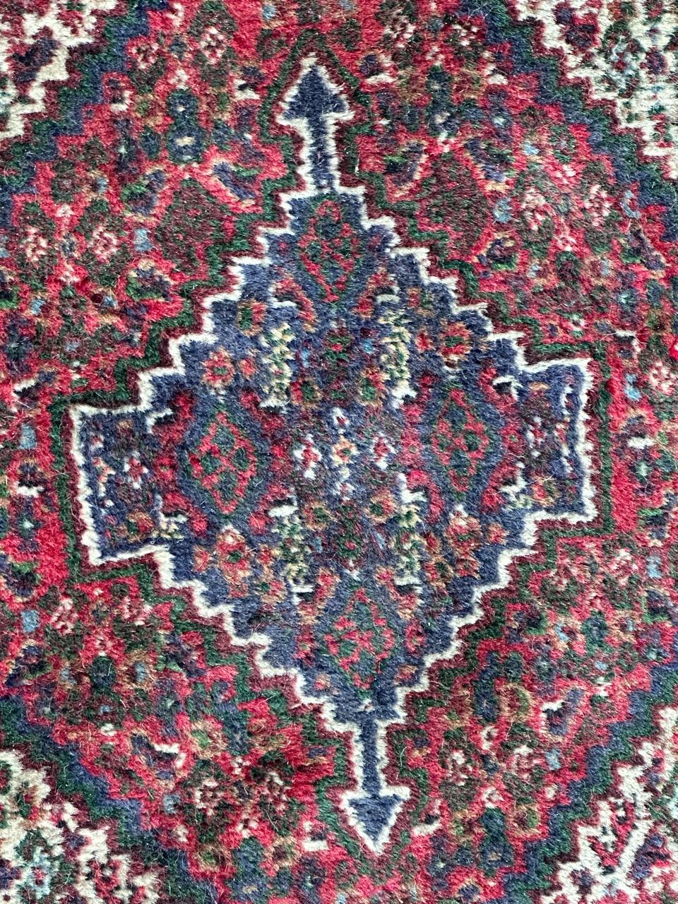 Hand-Knotted Bobyrug’s vintage small seneh Kurdish rug For Sale
