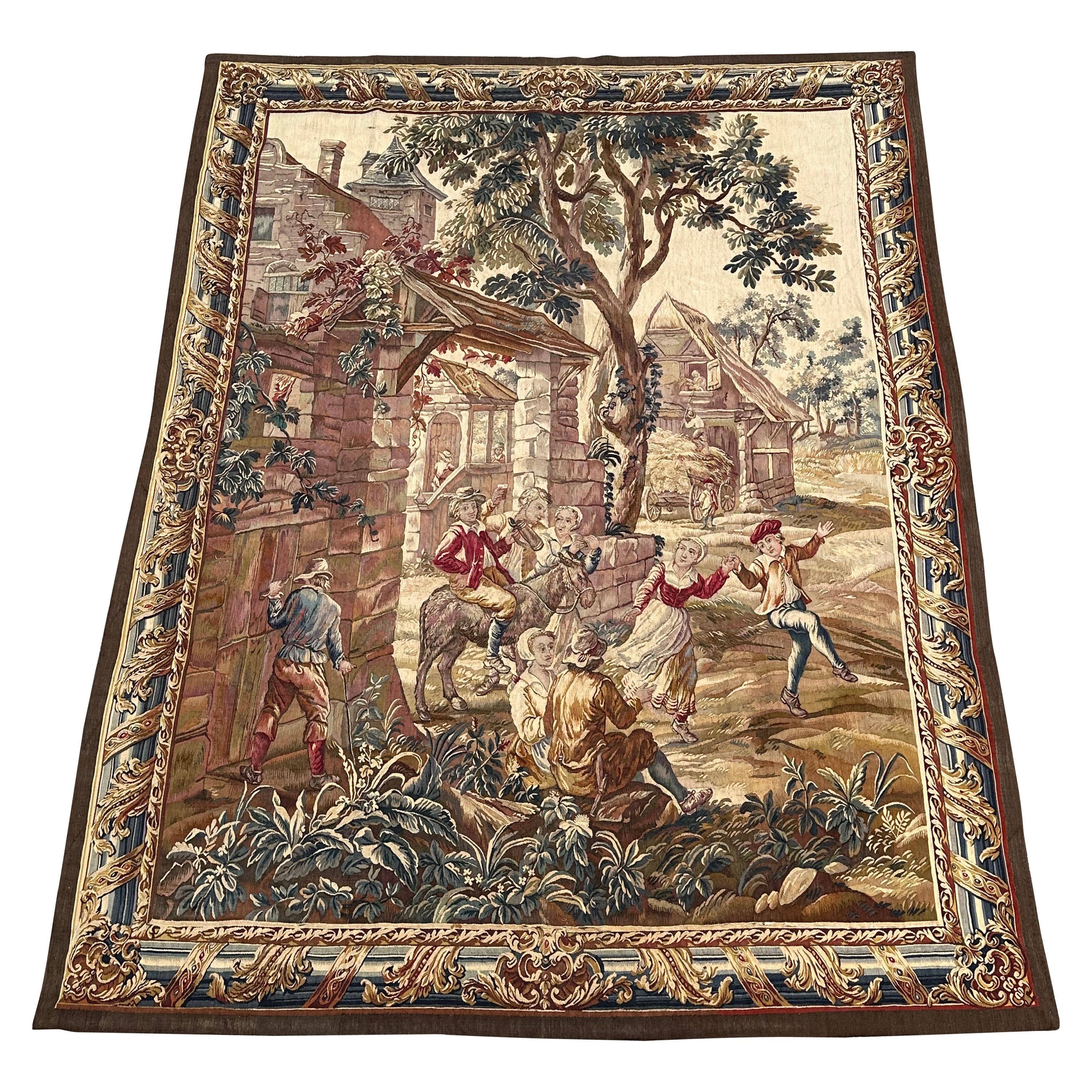 Meraviglioso arazzo Aubusson francese del XIX secolo di Bobyrug in vendita