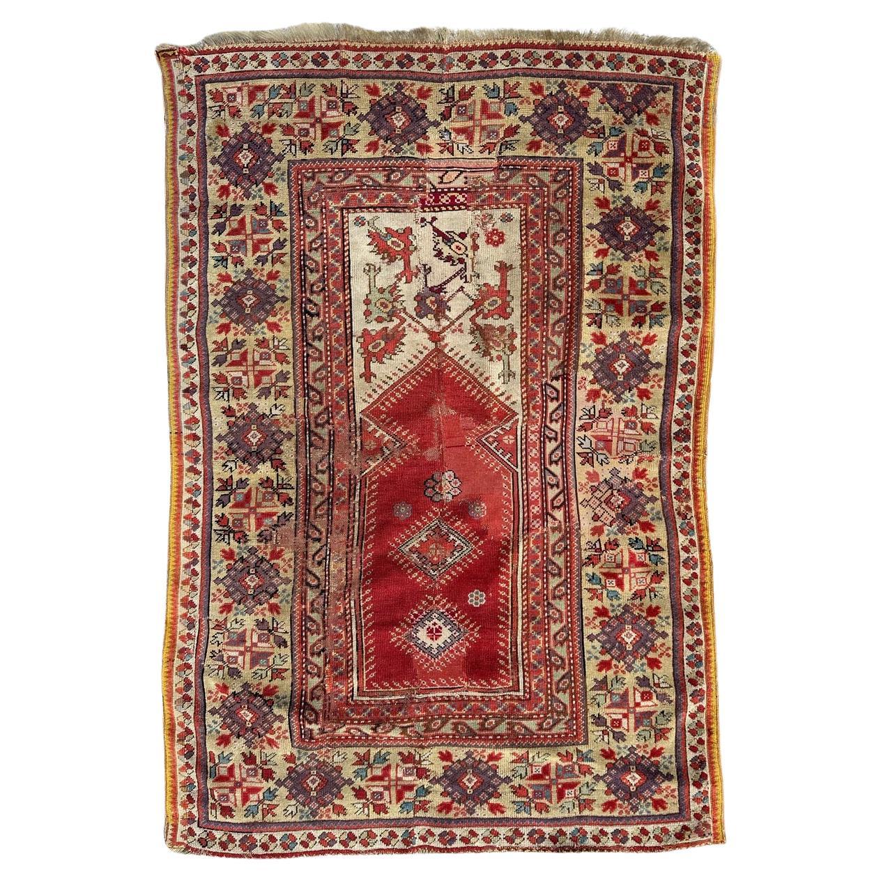 Bobyrug’s wonderful antique collectible Turkish rug  For Sale