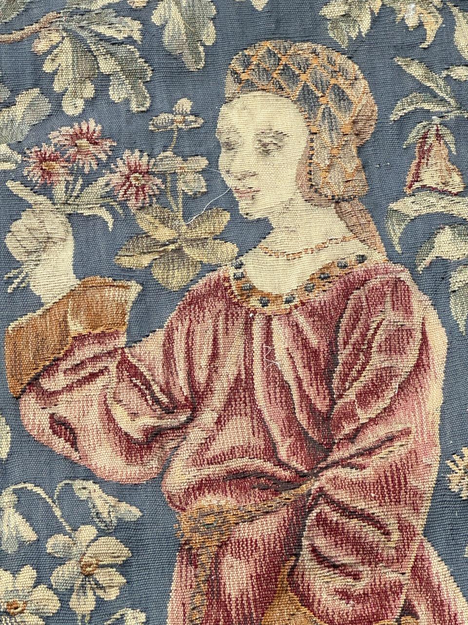 Hand-Woven Bobyrug’s Wonderful antique French Aubusson Tapestry museum medieval design For Sale
