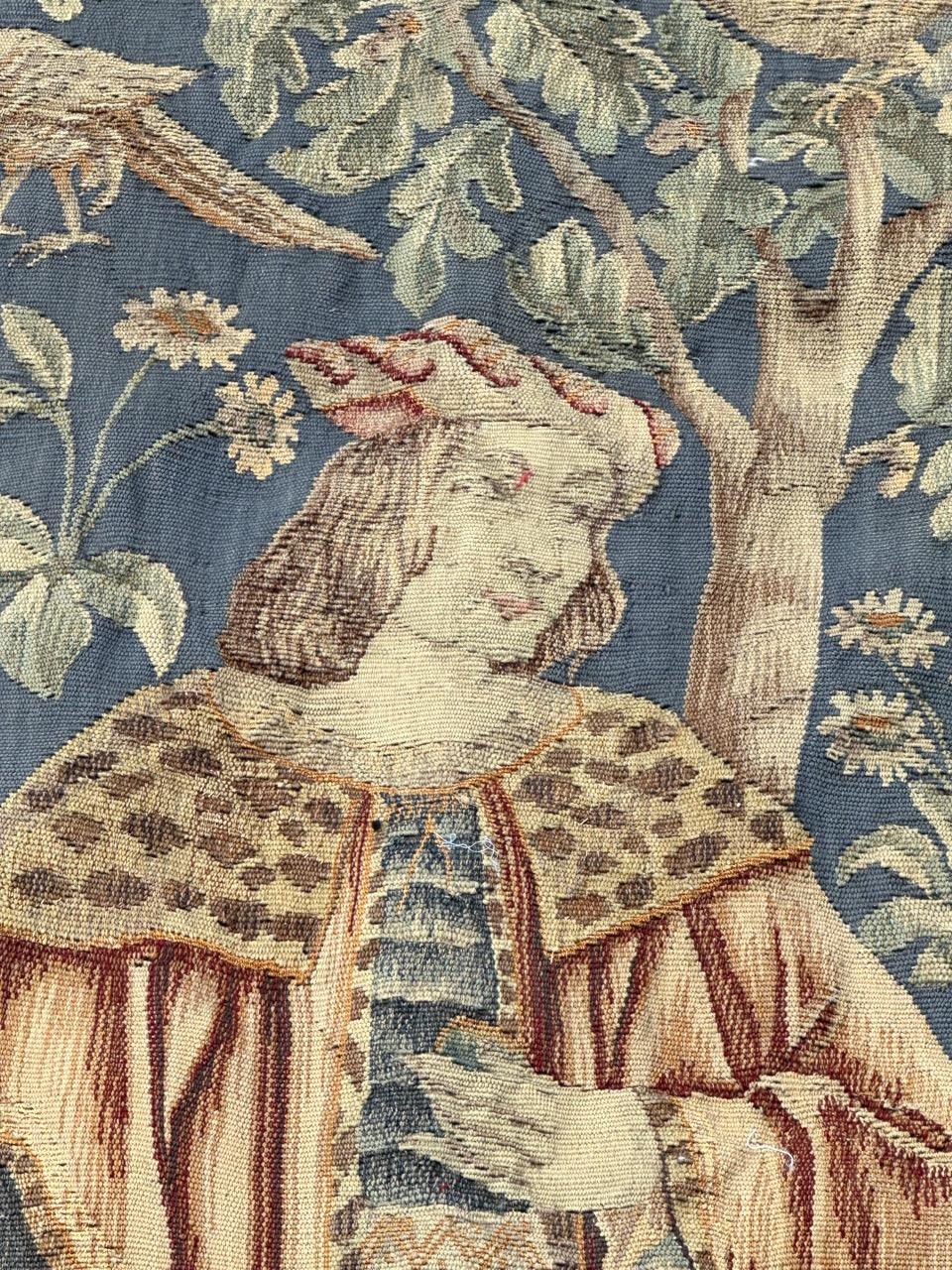 Bobyrug's Wonderful antique Französisch Aubusson Tapestry Museum mittelalterlichen Design im Zustand „Gut“ im Angebot in Saint Ouen, FR