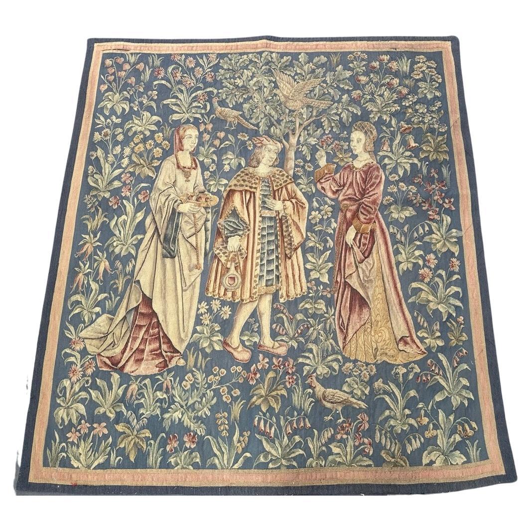 Bobyrug’s Wonderful antique French Aubusson Tapestry museum medieval design For Sale
