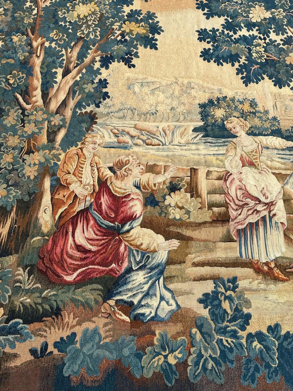Very beautiful and fine Aubusson tapestry with a nice design of the 18th century tapestries, Tapestry illustrating the game of Colin-Maillard, one of the subjects of the Country Amusements, and beautiful colours, entirely and finely handwoven with