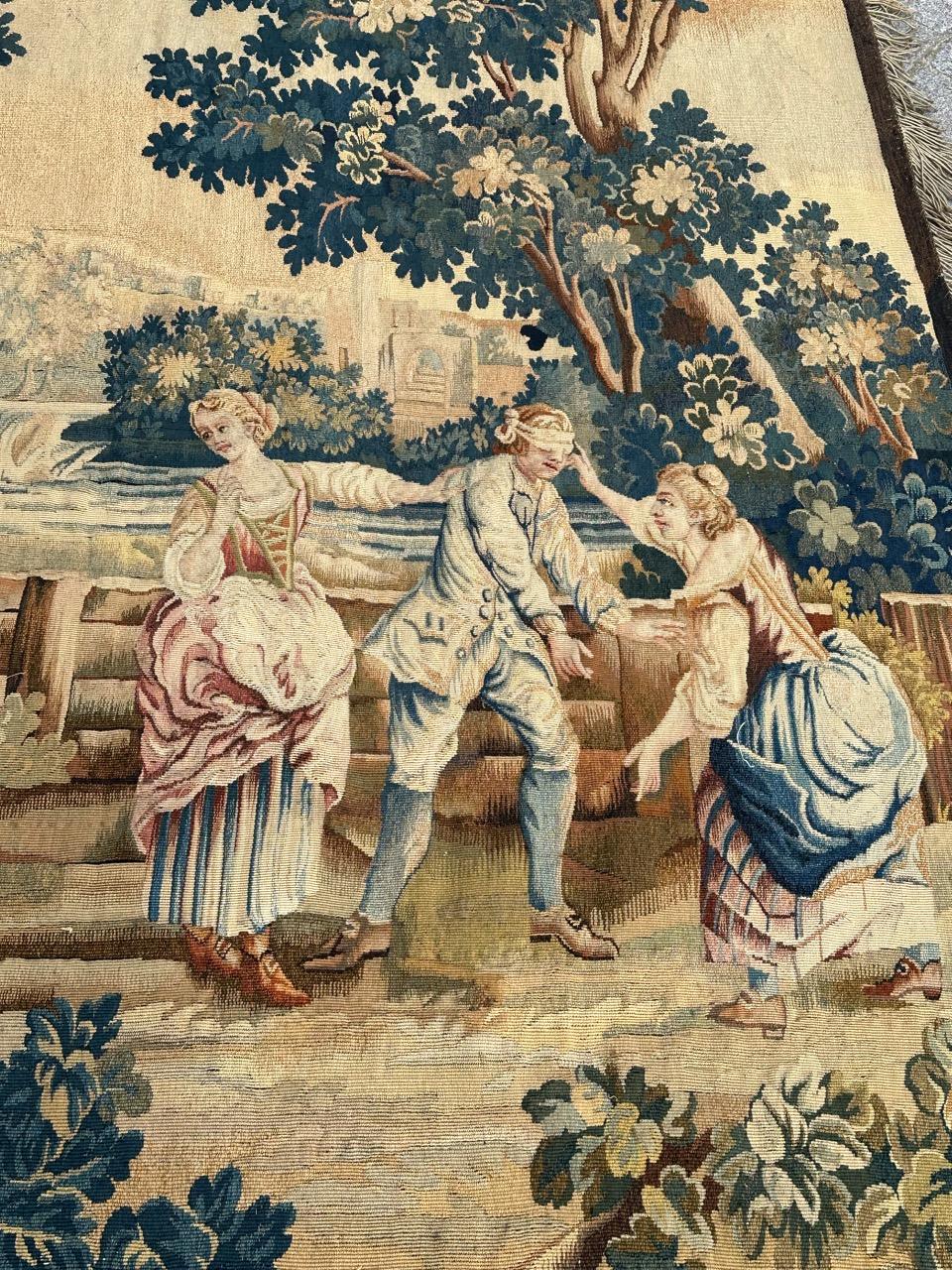 Hand-Woven Bobyrug’s Wonderful Fine Antique French Aubusson Tapestry For Sale