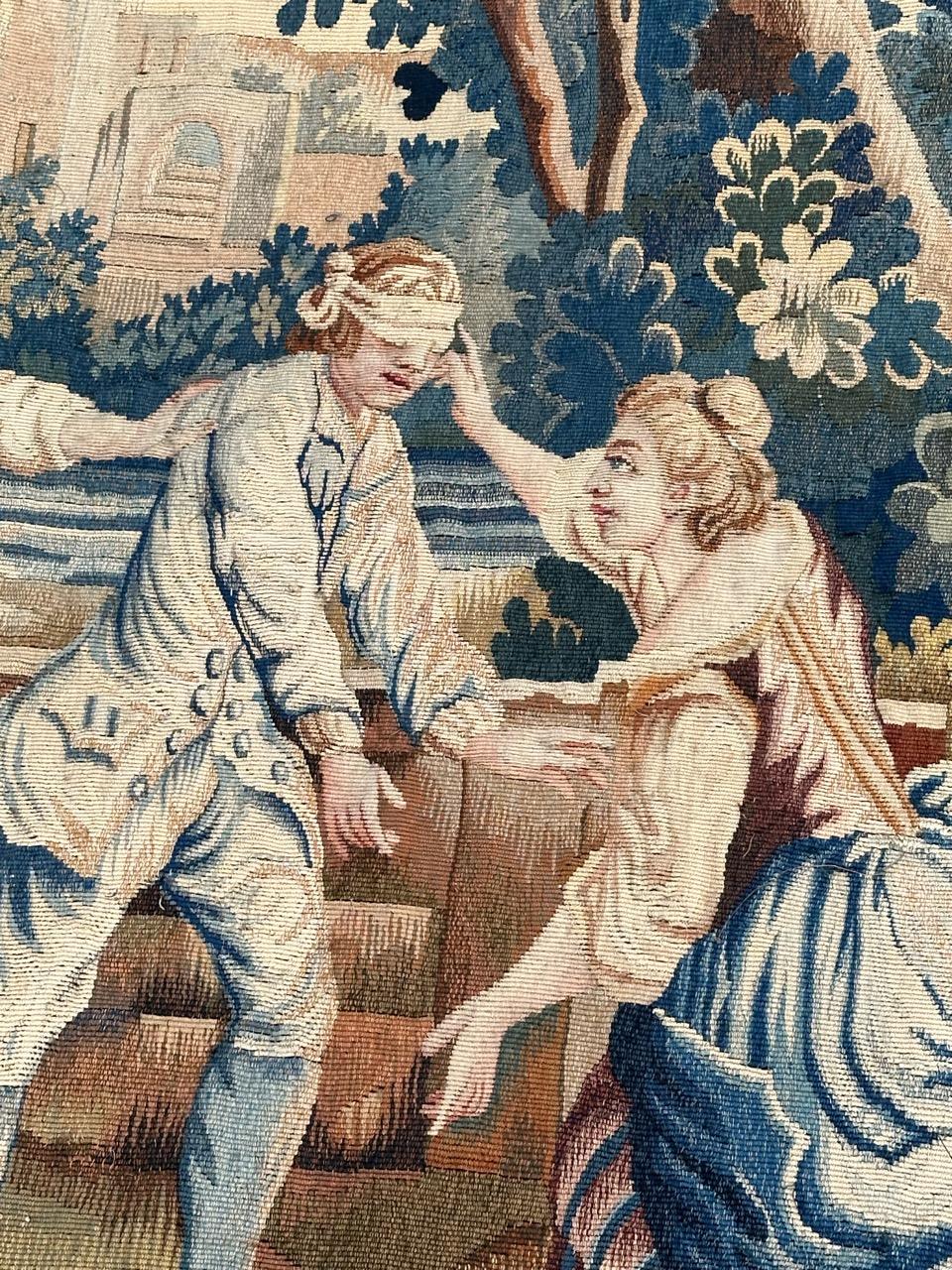Bobyrug's Wonderful Fine Antique Französisch Aubusson Wandteppich (20. Jahrhundert) im Angebot