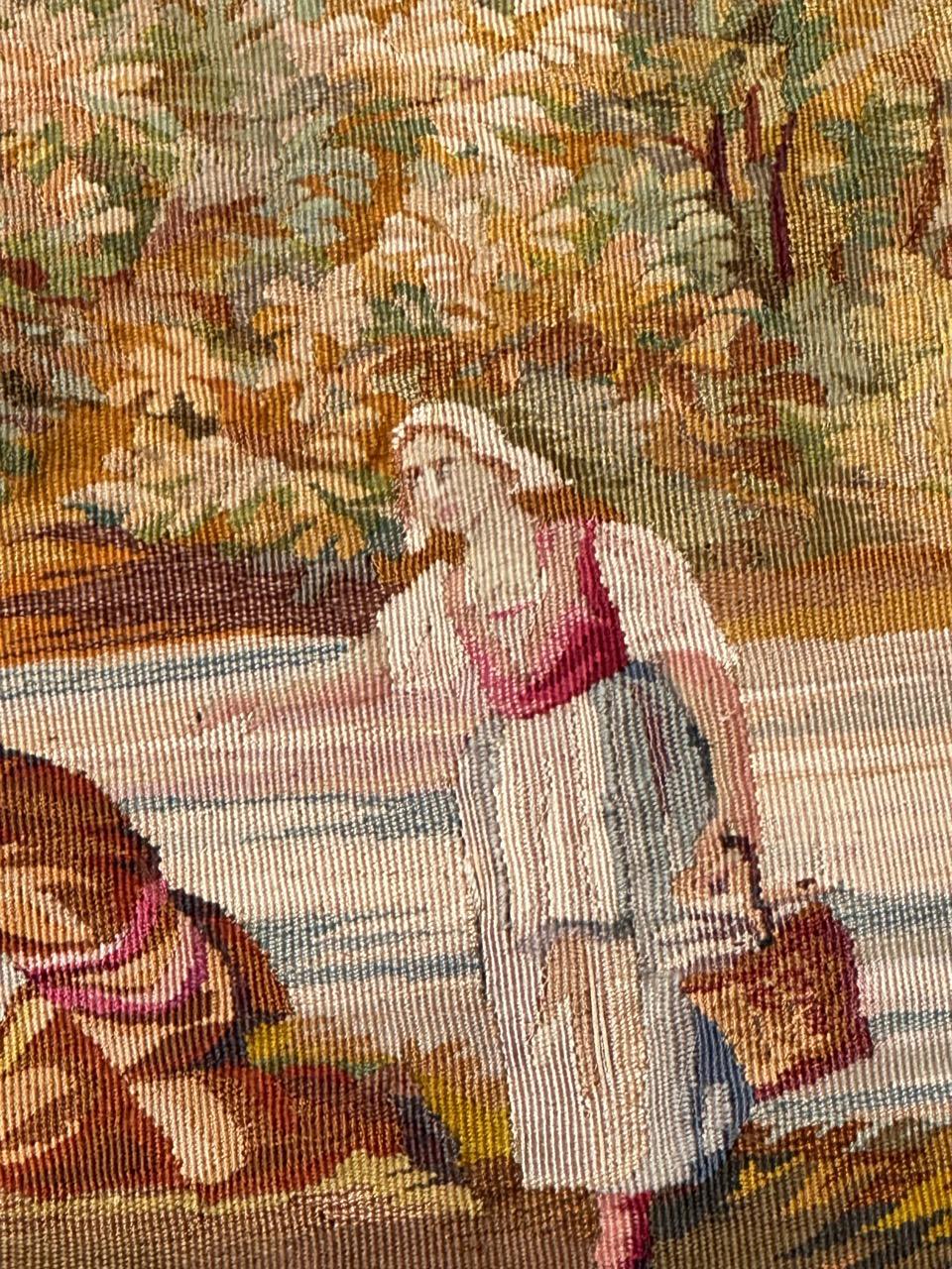 19th Century Bobyrug’s Wonderful Fine Antique French Aubusson Tapestry For Sale