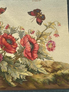 Bobyrug’s wonderful French Aubusson Tapestry, flowers and butterflies design