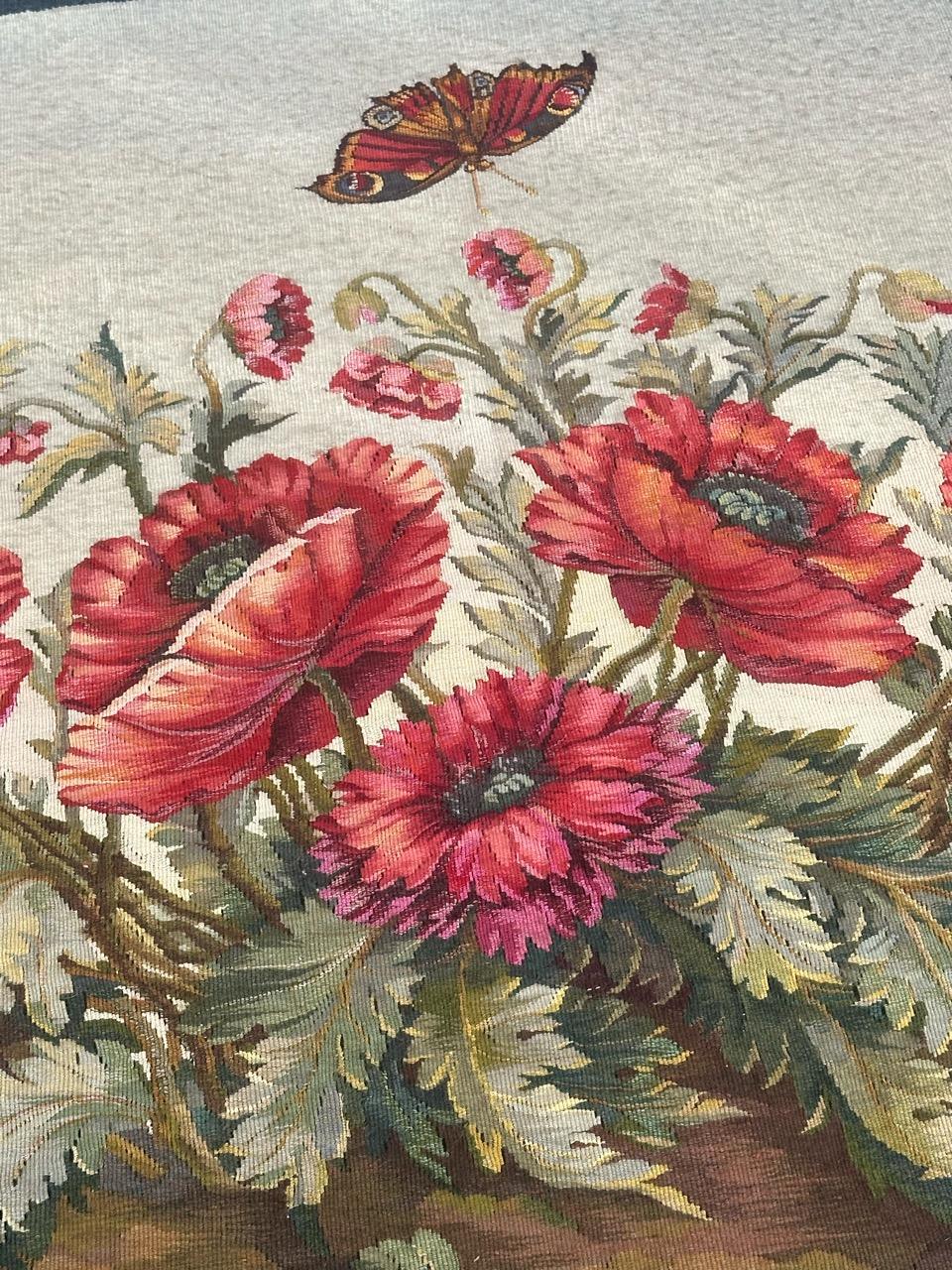 20th Century Bobyrug’s wonderful French Aubusson Tapestry, flowers and butterflies design  For Sale