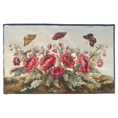 Maravilloso tapiz francés Aubusson de Bobyrug, diseño de flores y mariposas