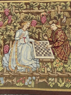 Wonderful mid century French Aubusson Tapestry medieval play chess