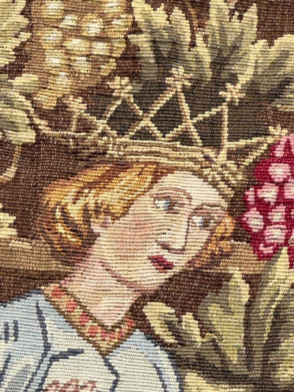 Wool Wonderful mid century French Aubusson Tapestry medieval play chess