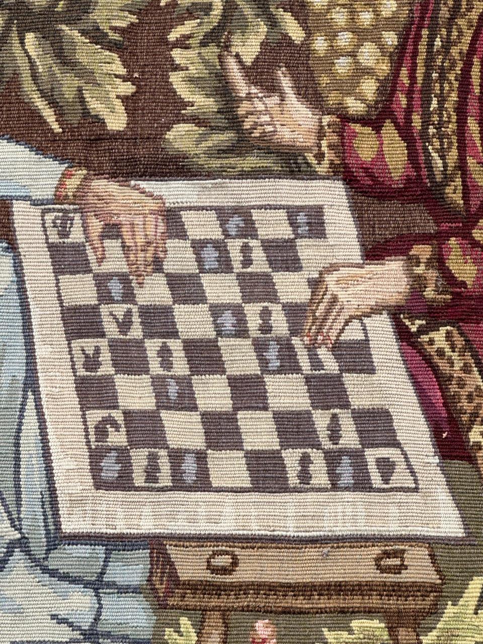 Wonderful mid century French Aubusson Tapestry medieval play chess For Sale 1