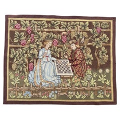 Vintage Wonderful mid century French Aubusson Tapestry medieval play chess