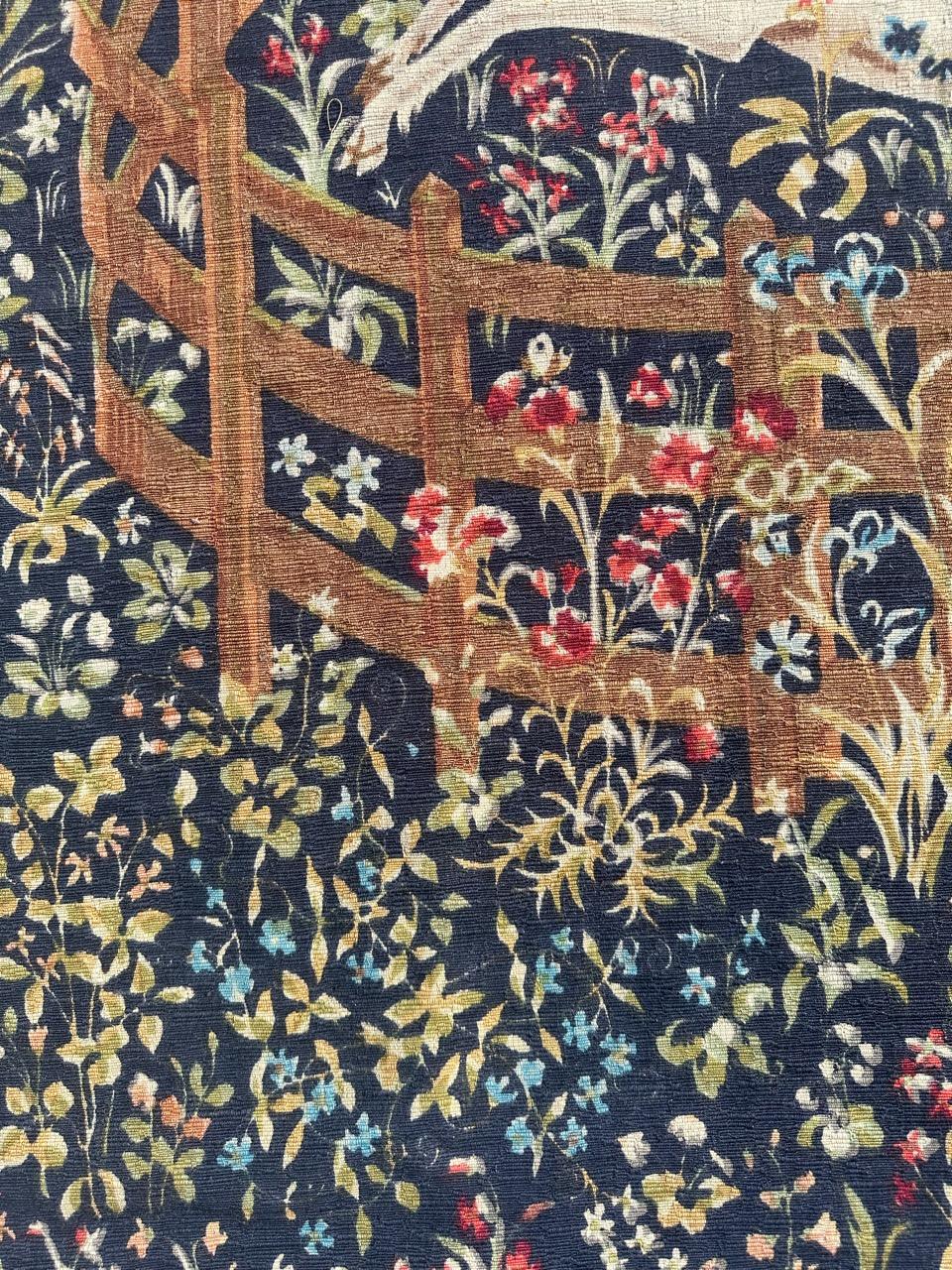 Medieval Bobyrug’s Wonderful Vintage French hand printed Tapestry « licorne captive » For Sale