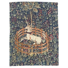 Bobyrug's Wonderful Vintage French hand printed Tapestry " licorne captive " (Tapisserie vintage française imprimée à la main)