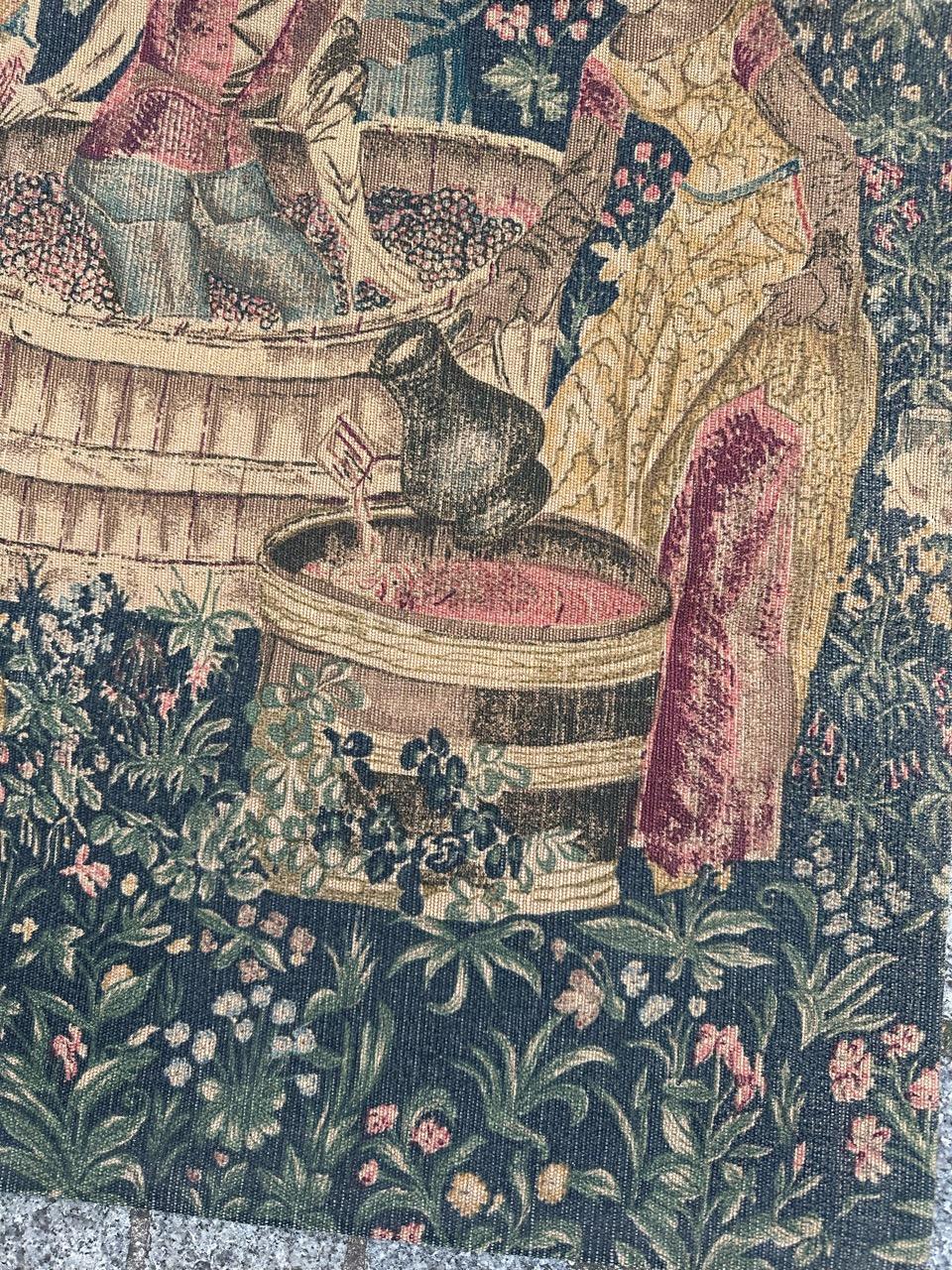Bobyrug’s Wonderful Vintage French hand printed Tapestry Vendanges museum Design For Sale 2