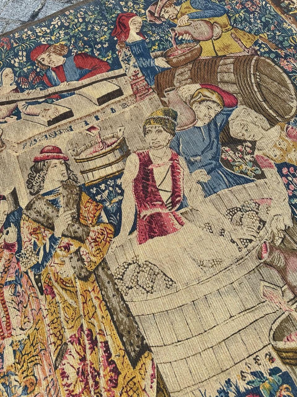 Bobyrug’s Wonderful Vintage French hand printed Tapestry Vendanges museum Design For Sale 3