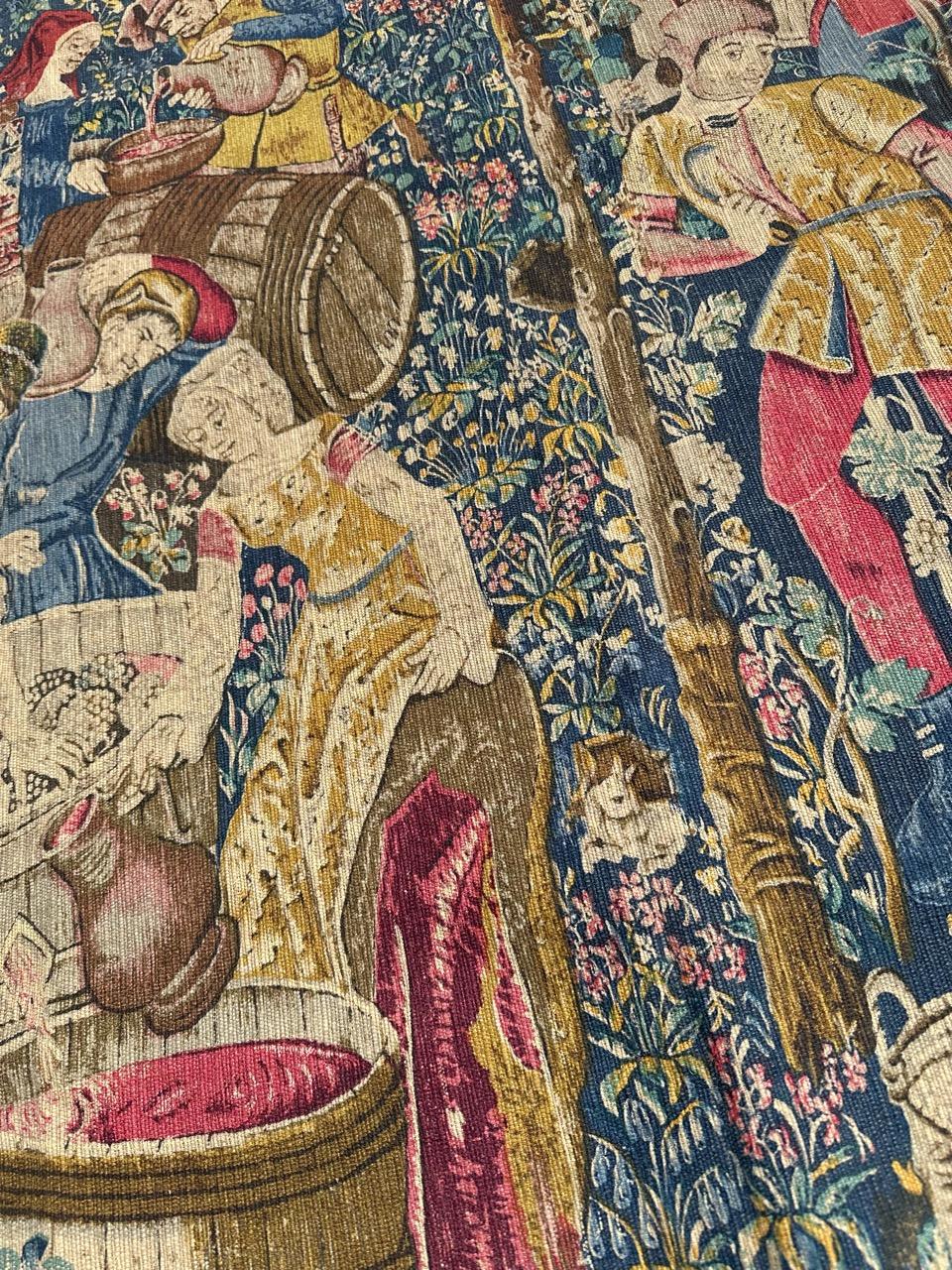 Bobyrug’s Wonderful Vintage French hand printed Tapestry Vendanges museum Design For Sale 4