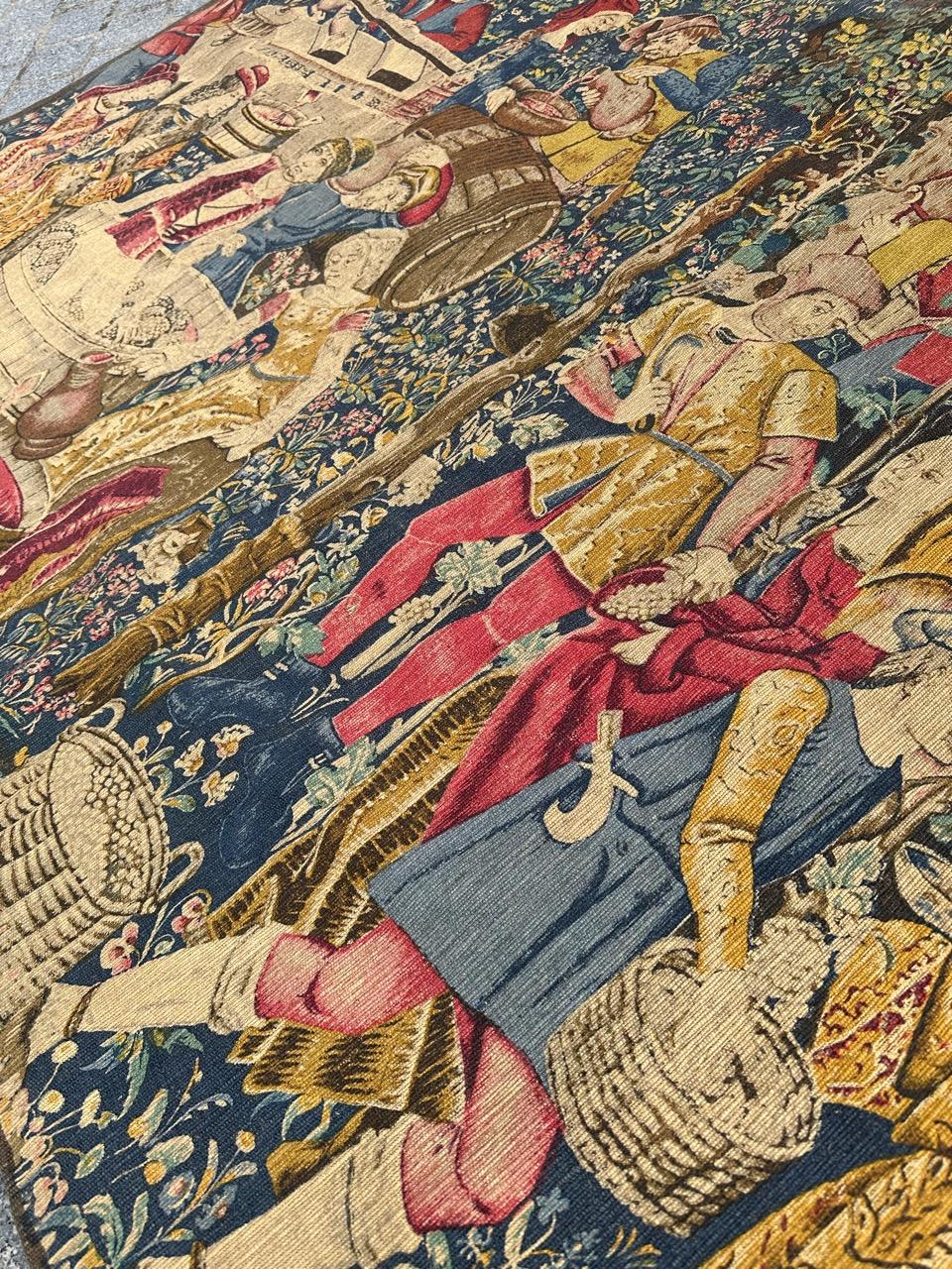 Bobyrug’s Wonderful Vintage French hand printed Tapestry Vendanges museum Design For Sale 12
