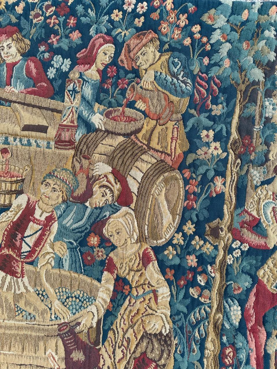 Machine-Made Bobyrug’s Wonderful Vintage French Jacquard Tapestry Vendanges museum Design For Sale