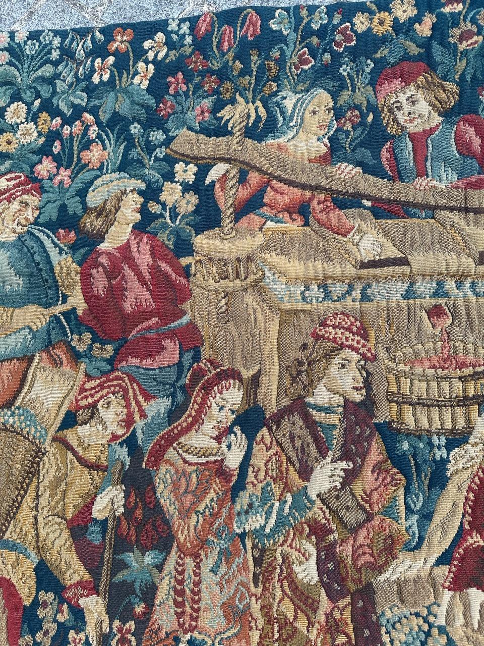 Wool Bobyrug’s Wonderful Vintage French Jacquard Tapestry Vendanges museum Design For Sale