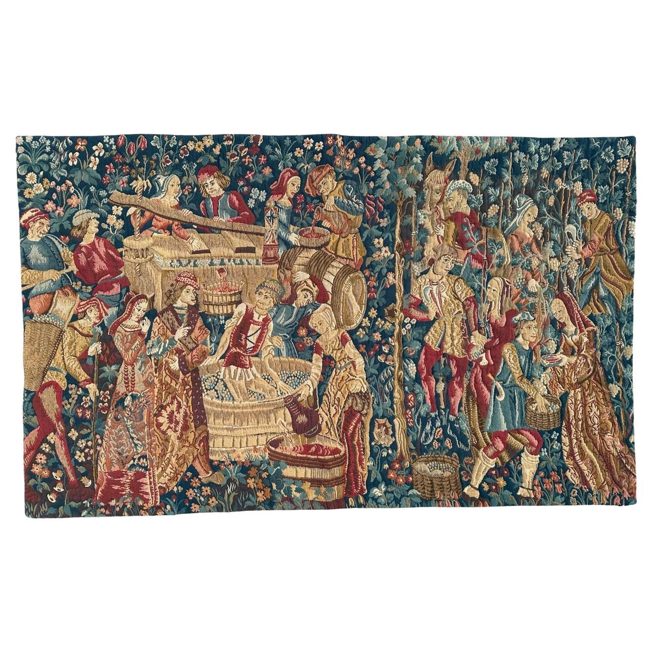 Bobyrug’s Wonderful Vintage French Jacquard Tapestry Vendanges museum Design For Sale