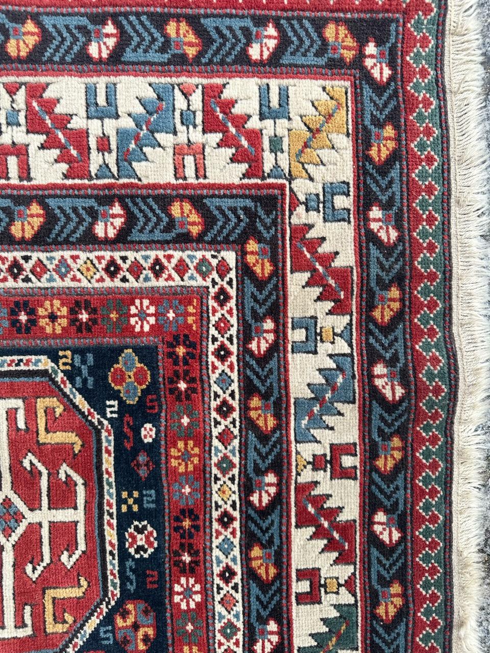 Bobyrug’s wonderful vintage Turkish shirvan design rug For Sale 4