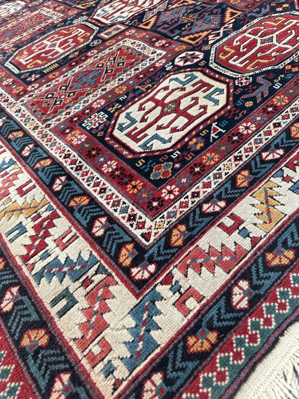 Bobyrug’s wonderful vintage Turkish shirvan design rug For Sale 7