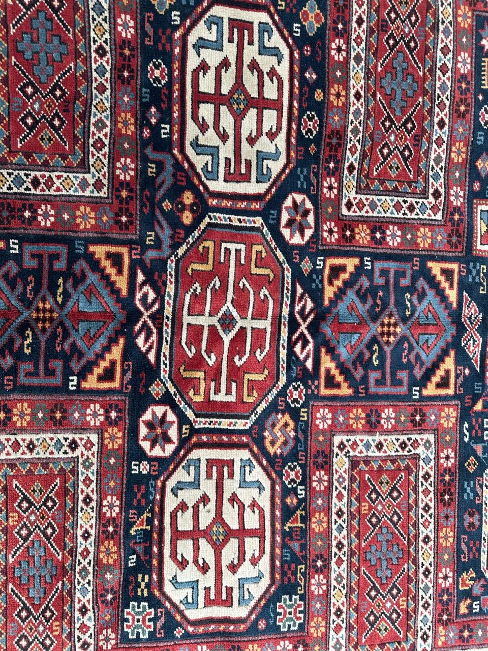 Hand-Knotted Bobyrug’s wonderful vintage Turkish shirvan design rug For Sale
